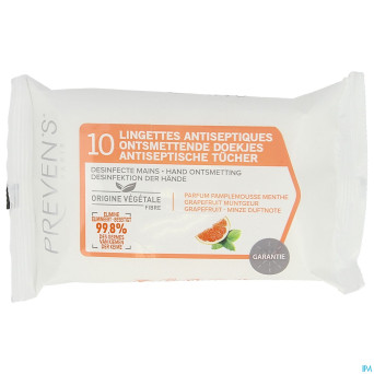 Preven's lingettes a/sept. pamplemousse pocket 10