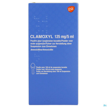Clamoxyl 125mg/5ml pdr pour sirop 25mg/ml fl 100ml