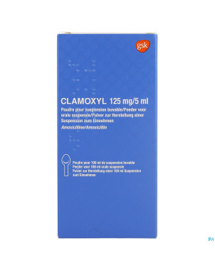 Clamoxyl 125mg/5ml pdr pour sirop 25mg/ml fl 100ml