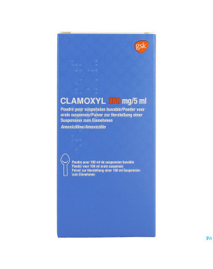 Clamoxyl 250mg/5ml pdr pour sirop 50mg/ml fl 100ml