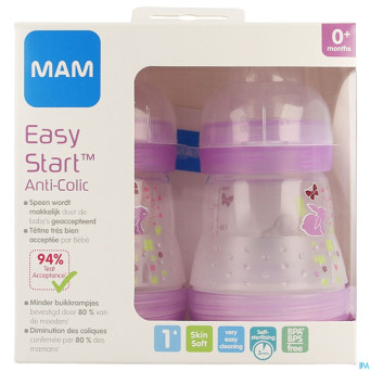 Mam biberon easy start a/colique 160ml fille 2pack
