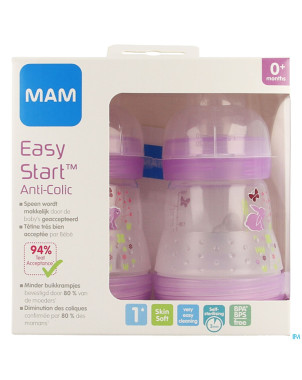 Mam biberon easy start a/colique 160ml fille 2pack