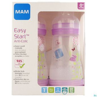 Mam biberon easy start a/colique 260ml fille 2pack