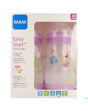 Mam biberon easy start a/colique 260ml fille 2pack