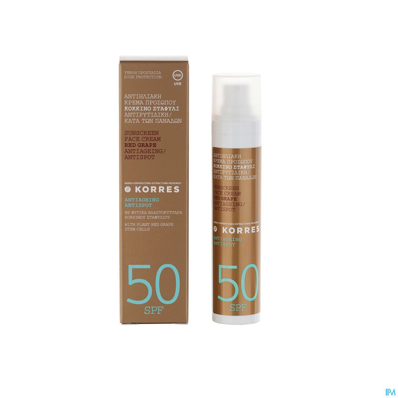 Korres ks cr solaire ip50 a/tache vigne rouge 50ml