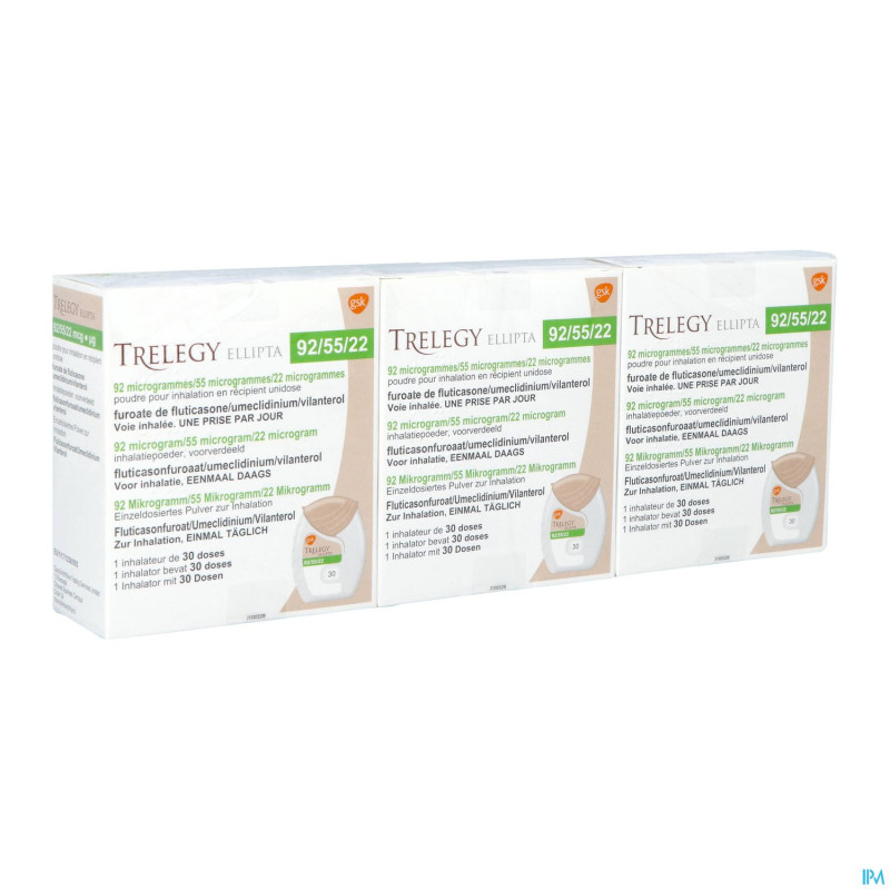 Trelegy ellipta 92mcg/55mcg/22mcg pdr inhal 90dose