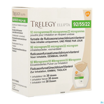 Trelegy ellipta 92mcg/55mcg/22mcg pdr inhal 30dose