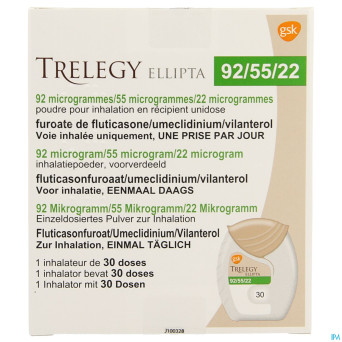 Trelegy ellipta 92mcg/55mcg/22mcg pdr inhal 30dose