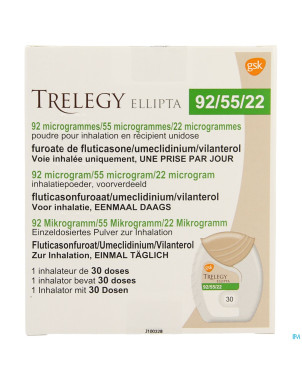 Trelegy ellipta 92mcg/55mcg/22mcg pdr inhal 30dose