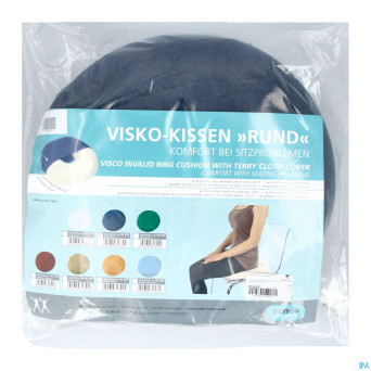 Coussin forme bouee visco housse 45cm bleu