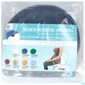 Coussin forme bouee visco housse 45cm bleu