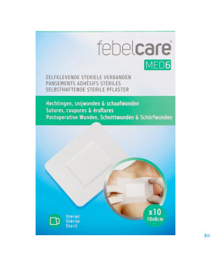 Febelcare med6 pansem. adhesifs steril.10x8cm 10pc