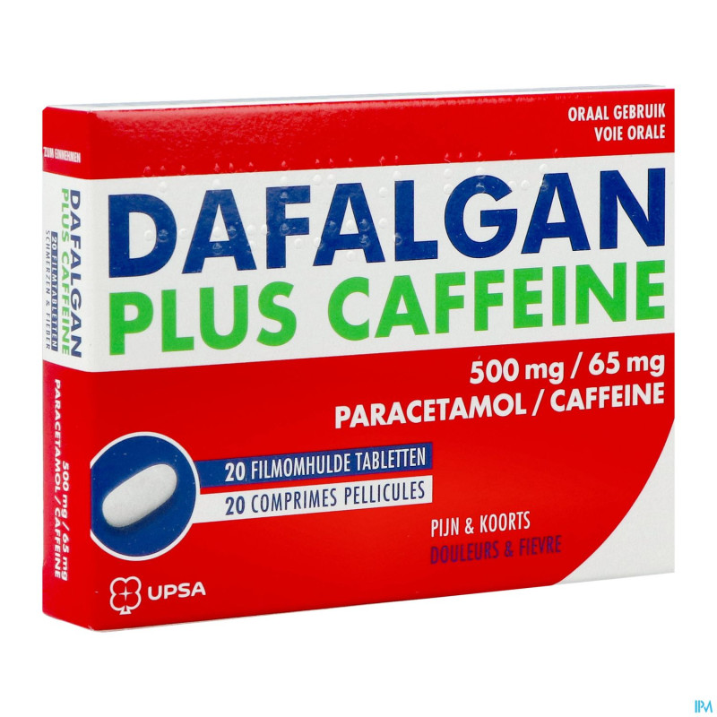 Dafalgan plus caffeine 500mg/65mg comp pell 20