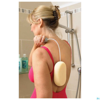 Eponge bain sur manche metal flexible 38cm