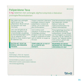 Paliperidone teva 6mg lib.prolongee comp 112 x 6mg