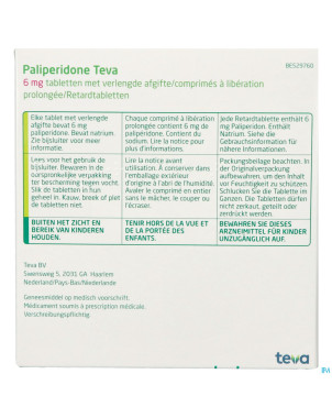 Paliperidone teva 6mg lib.prolongee comp 112 x 6mg