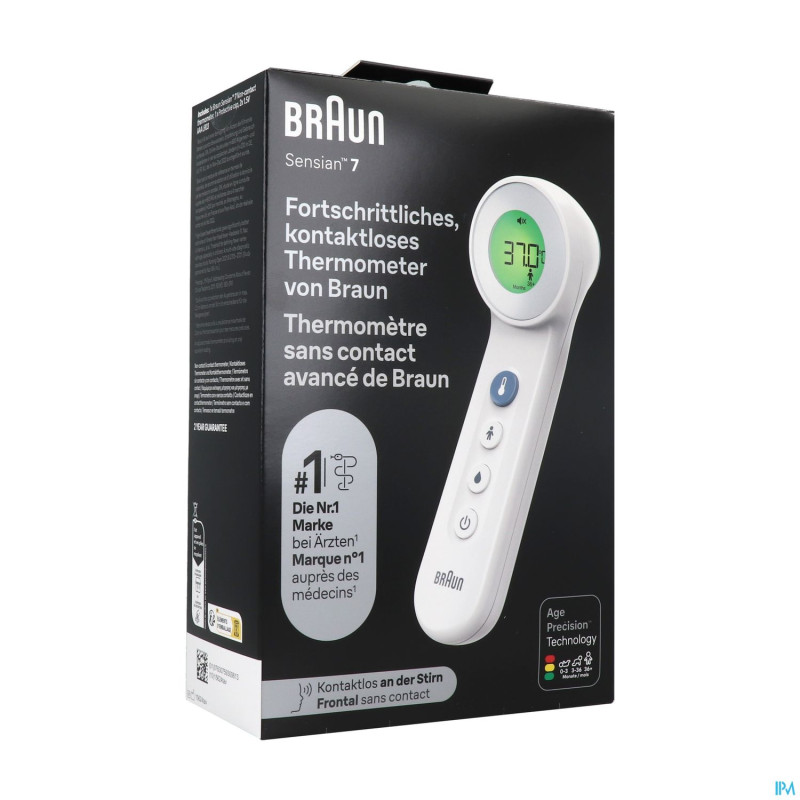 Braun thermometre s/cont.+contact age precis.blanc