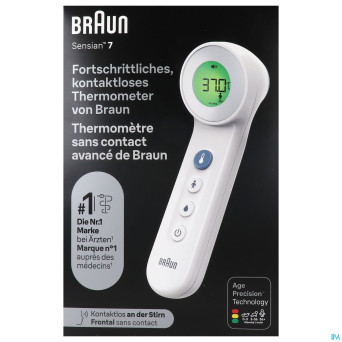 Braun thermometre s/cont.+contact age precis.blanc
