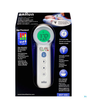 Braun thermometre s/cont.+contact age precis.blanc