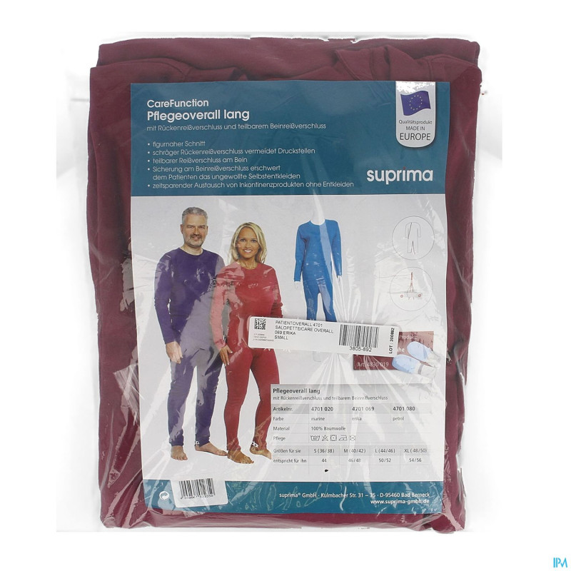 Suprima 4701 salopette ferm. dos+jambe erika  s