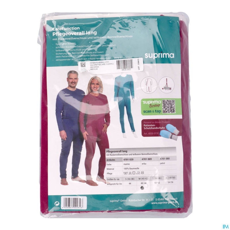 Suprima 4701 salopette ferm. dos+jambe erika  m