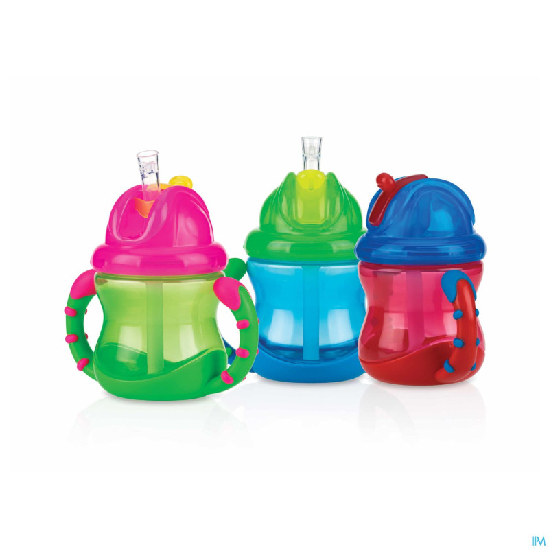 Nuby flip-it gobelet a/goutte + anses 240ml 12m+