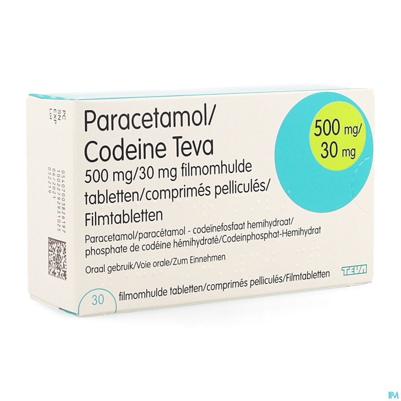 Paracetamol codeine teva  500mg/30mg comp pell  30