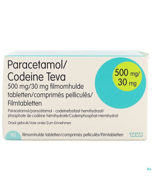 Paracetamol codeine teva  500mg/30mg comp pell  90
