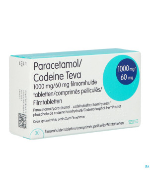 Paracetamol codeine teva 1000mg/60mg comp pell  30