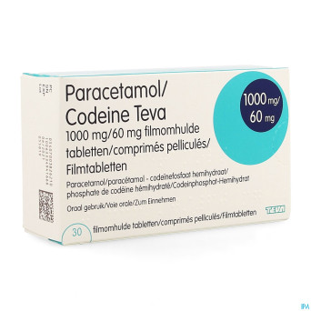 Paracetamol codeine teva 1000mg/60mg comp pell  30