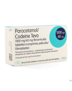 Paracetamol codeine teva 1000mg/60mg comp pell  30