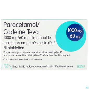 Paracetamol codeine teva 1000mg/60mg comp pell  30