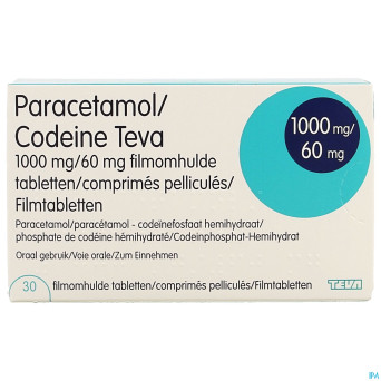 Paracetamol codeine teva 1000mg/60mg comp pell  30