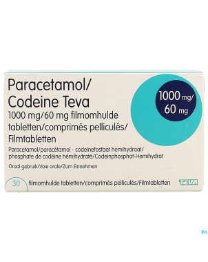 Paracetamol codeine teva 1000mg/60mg comp pell  30