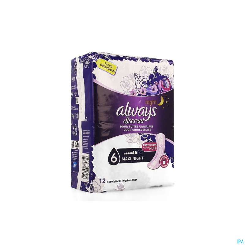 Always discreet incont pads maxi night sp 12