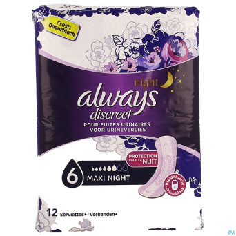 Always discreet incont pads maxi night sp 12