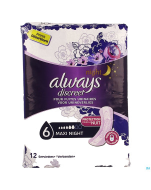 Always discreet incont pads maxi night sp 12