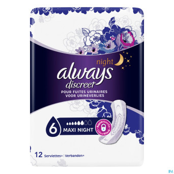 Always discreet incont pads maxi night sp 12