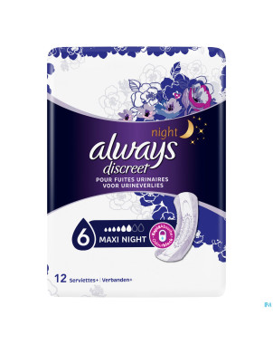 Always discreet incont pads maxi night sp 12