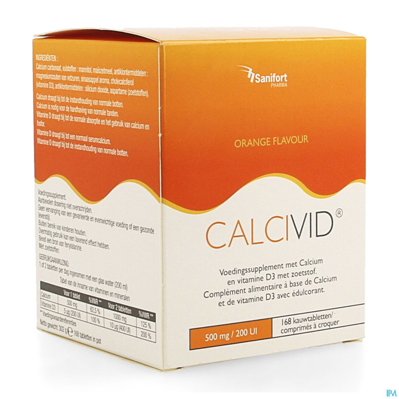 Calcivid  500mg/200ie orange chew 168