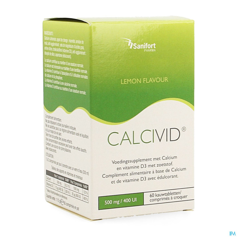 Calcivid  500mg/400ie lemon chew  60