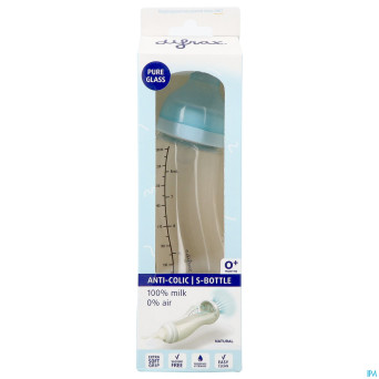 Difrax biberon-s natural verre bleu 250ml