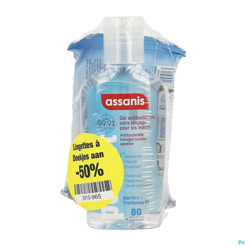 Assanis pocket gel 80ml + lingettes 12    1/2 prix