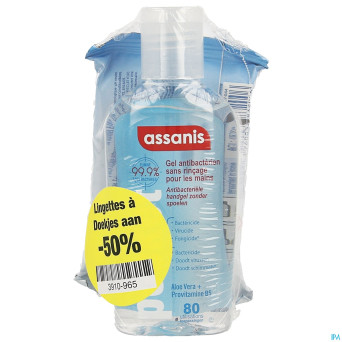 Assanis pocket gel 80ml + lingettes 12    1/2 prix