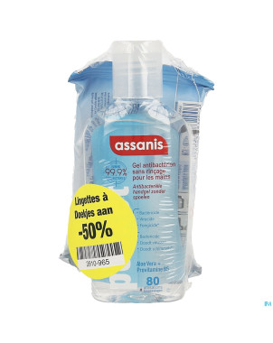 Assanis pocket gel 80ml + lingettes 12    1/2 prix