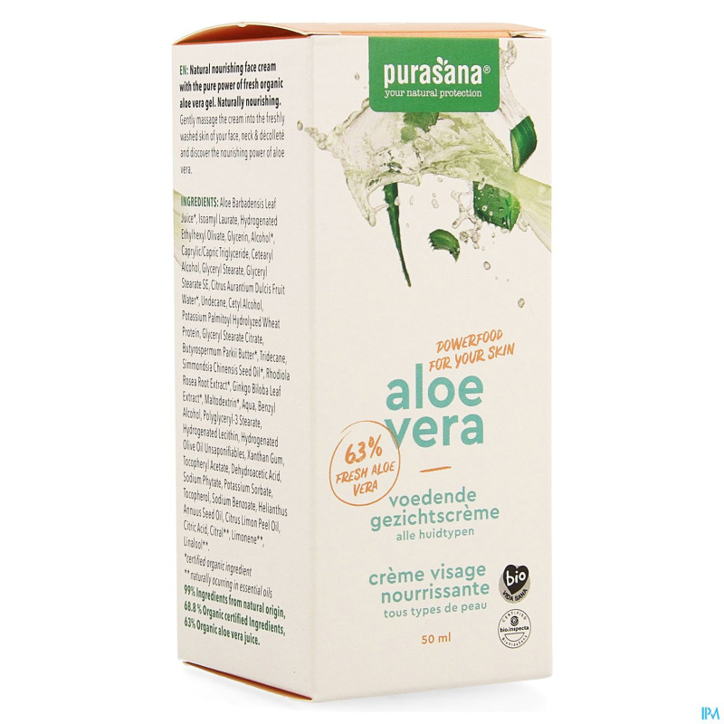 Purasana vegan aloe vera cr visage nouriss.   50ml
