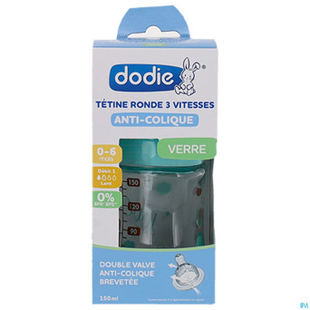 Dodie biberon verre initiation+ vert oiseaux 150ml