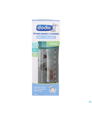 Dodie biberon verre initiation+ vert oiseaux 270ml