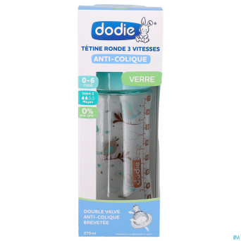 Dodie biberon verre initiation+ vert oiseaux 270ml