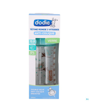 Dodie biberon verre initiation+ vert oiseaux 270ml